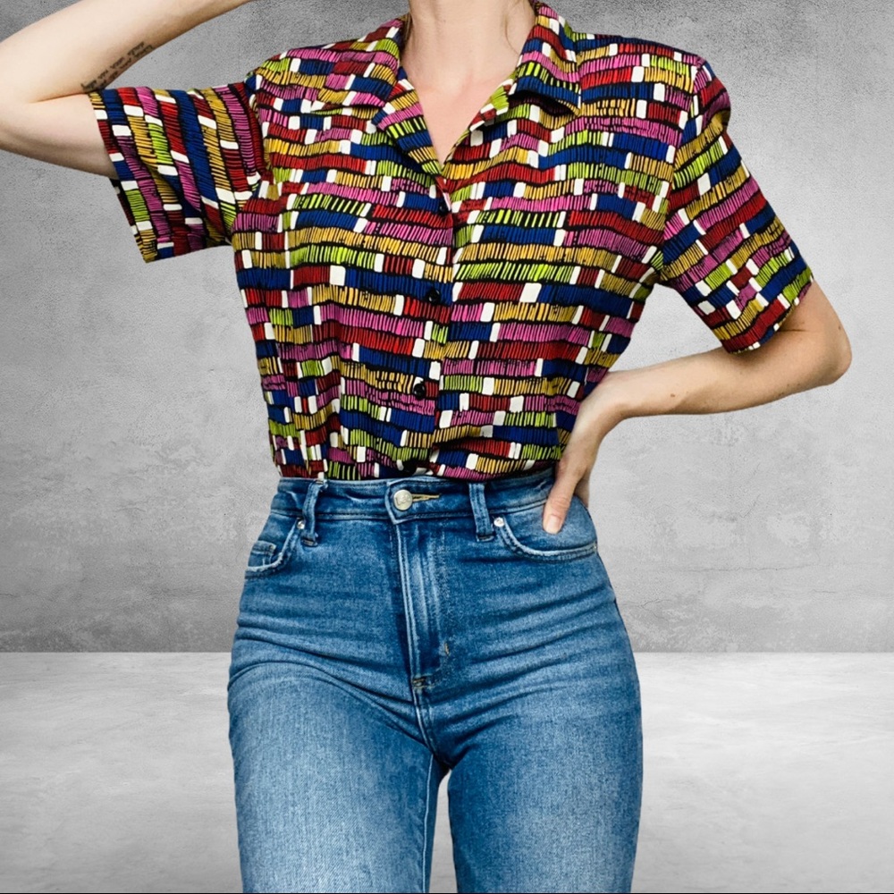 Vintage Colorful Striped Button Down Shirt